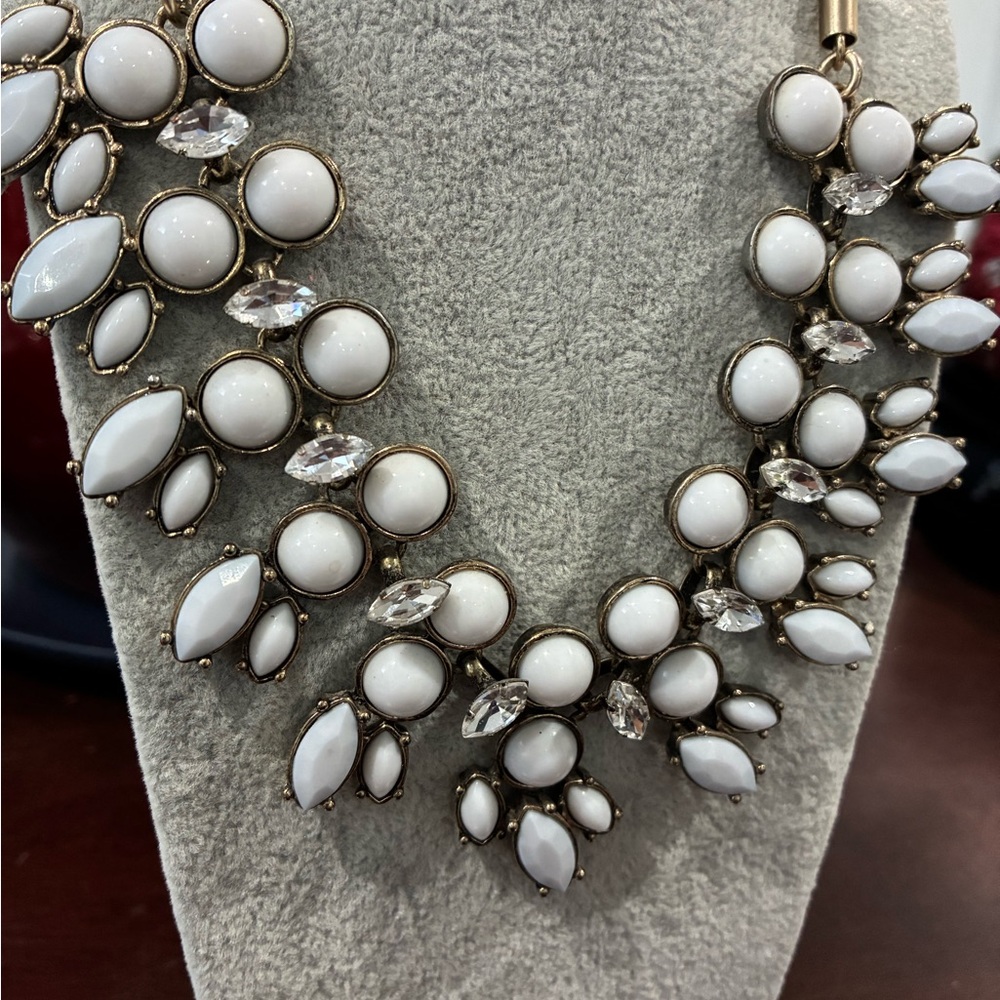 White and Gold Tone Statement Necklace - Picture 2 of 7